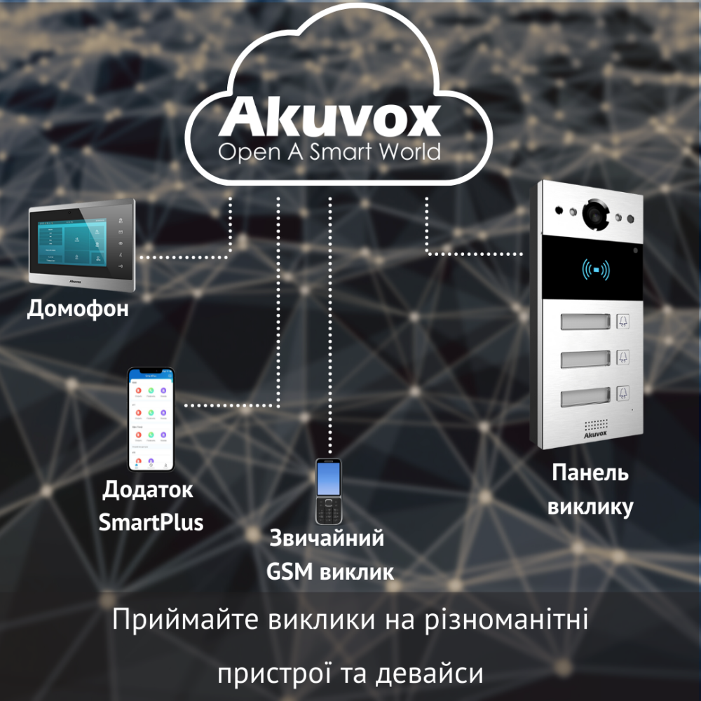 2 МП IP-відеопанель багатоабонентська зі зчитувачем Akuvox R20B, 3 абоненти