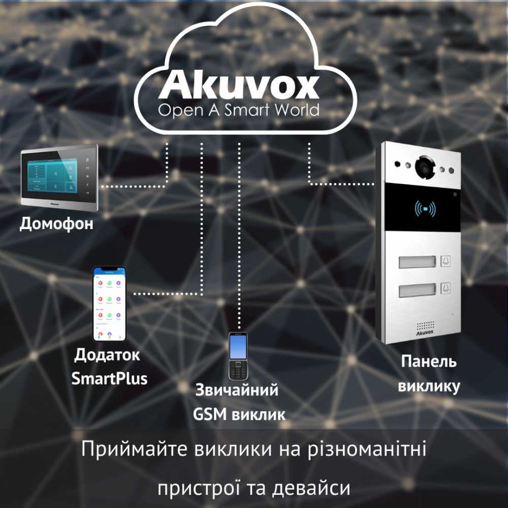 2 МП IP-відеопанель багатоабонентська зі зчитувачем Akuvox R20B, 2 абоненти