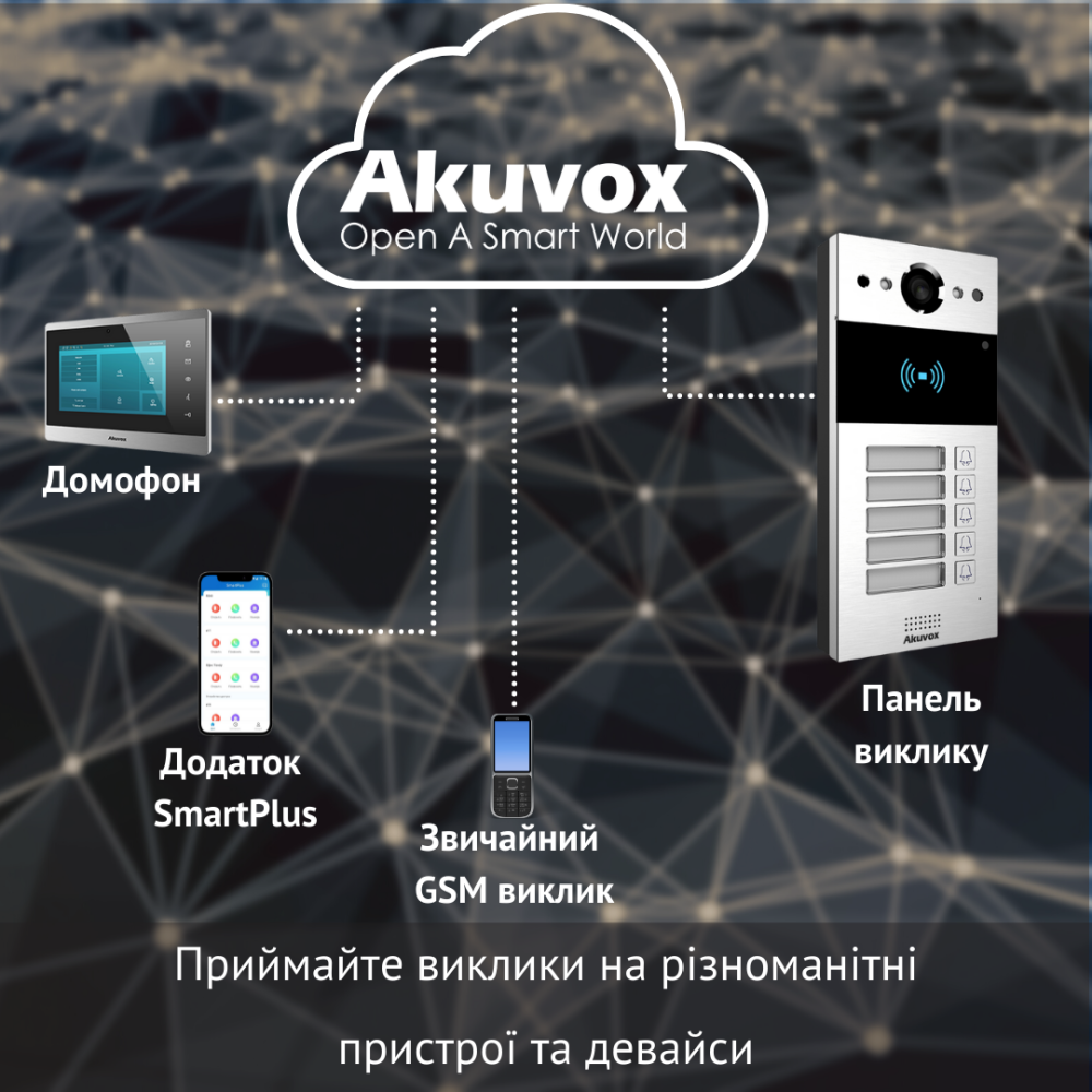 2 МП IP-видеопанель многоабонентская со считывателем Akuvox R20B, 5 абонентов