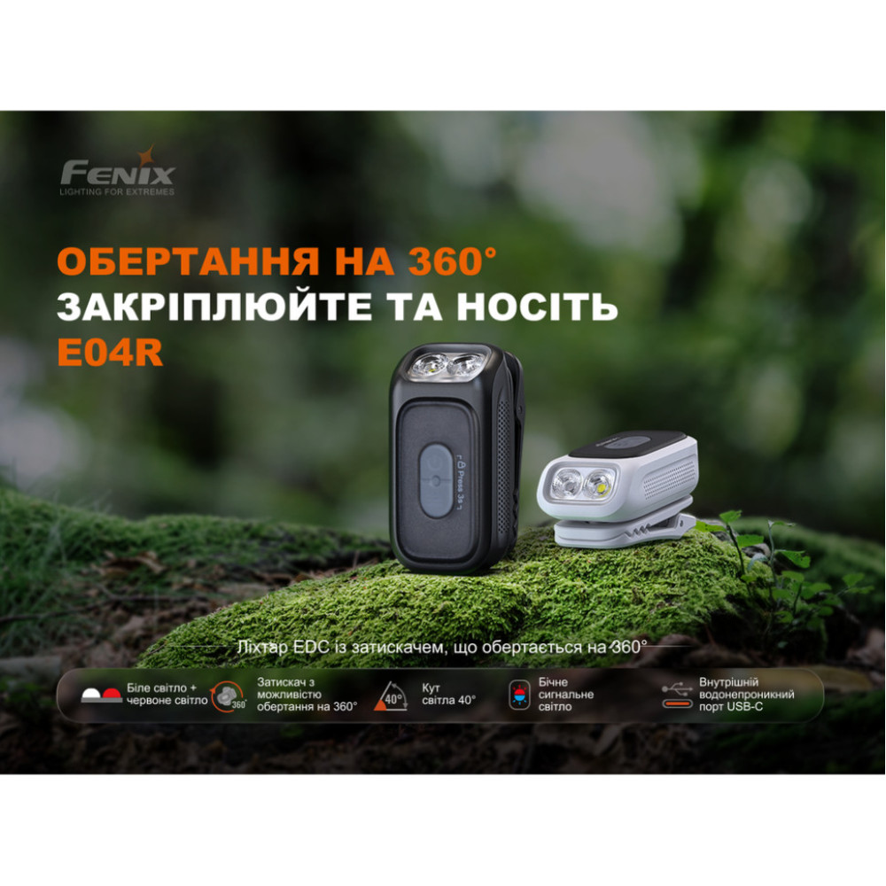 Ліхтар з кліпсою Fenix E04R, чорний (E04RB)