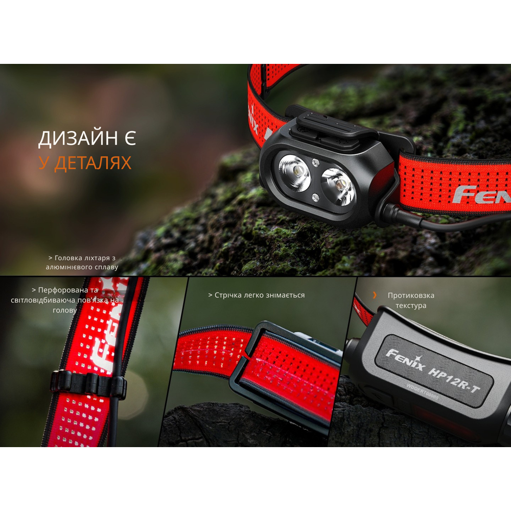 Фонарь налобный Fenix HP12R-TRd красный