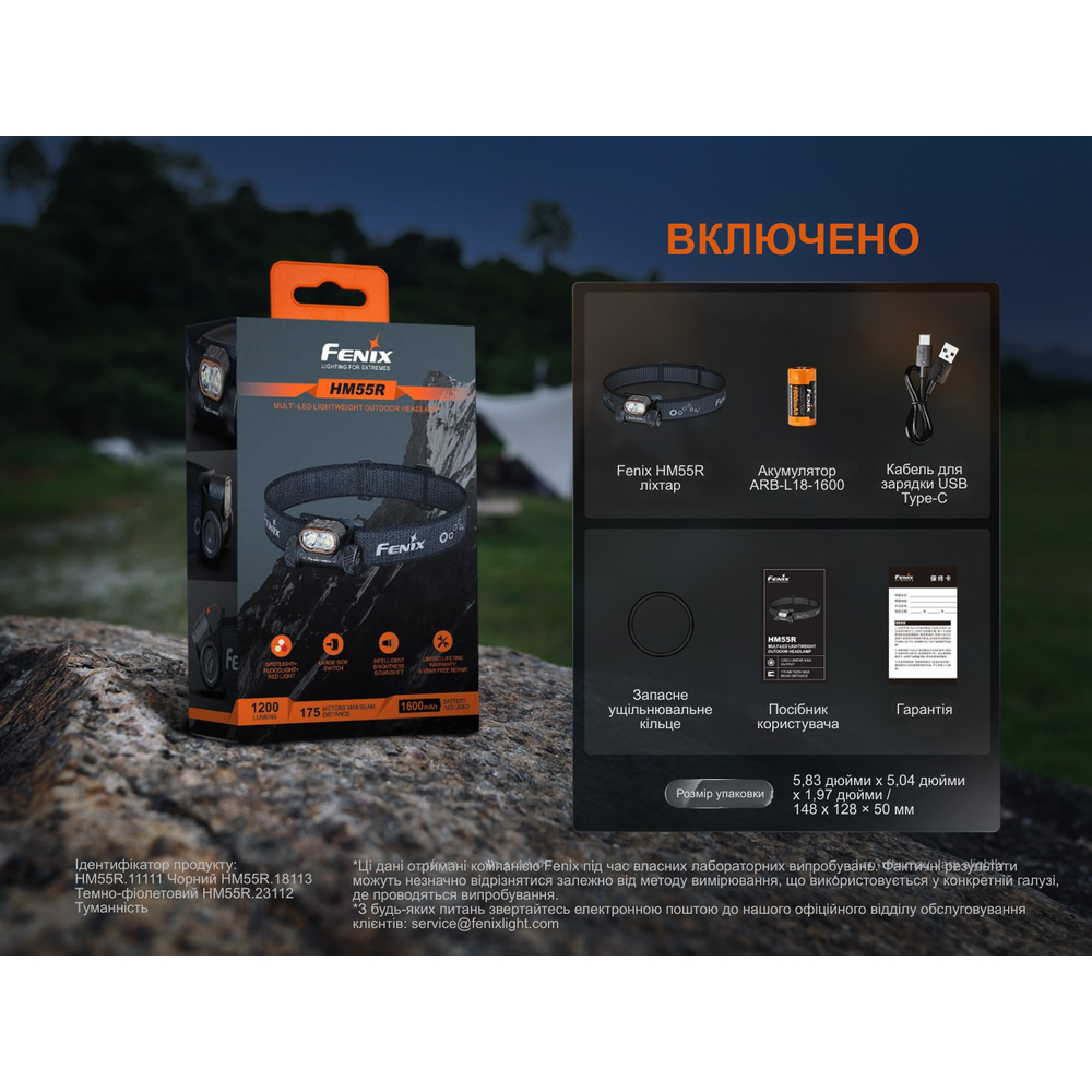 Фонарь налобный Fenix HM55R с красным светом, черный 1200 лм