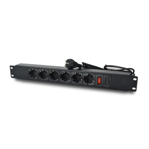 Мережевий фiльтр SteelNet SN 1U на 6 розеток з вимикачем, PDU 220В, 10А, 1,5м, Schuko, чорний