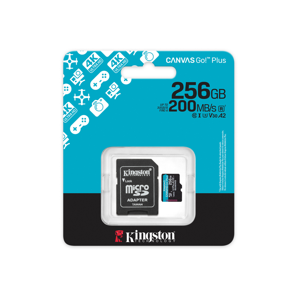 Карта памяти Kingston microSDXC 256GB Canvas Go! Plus G4 Class 10 UHS-I U3 V30 A2 + SD-адаптер (SDCG4/256GB)