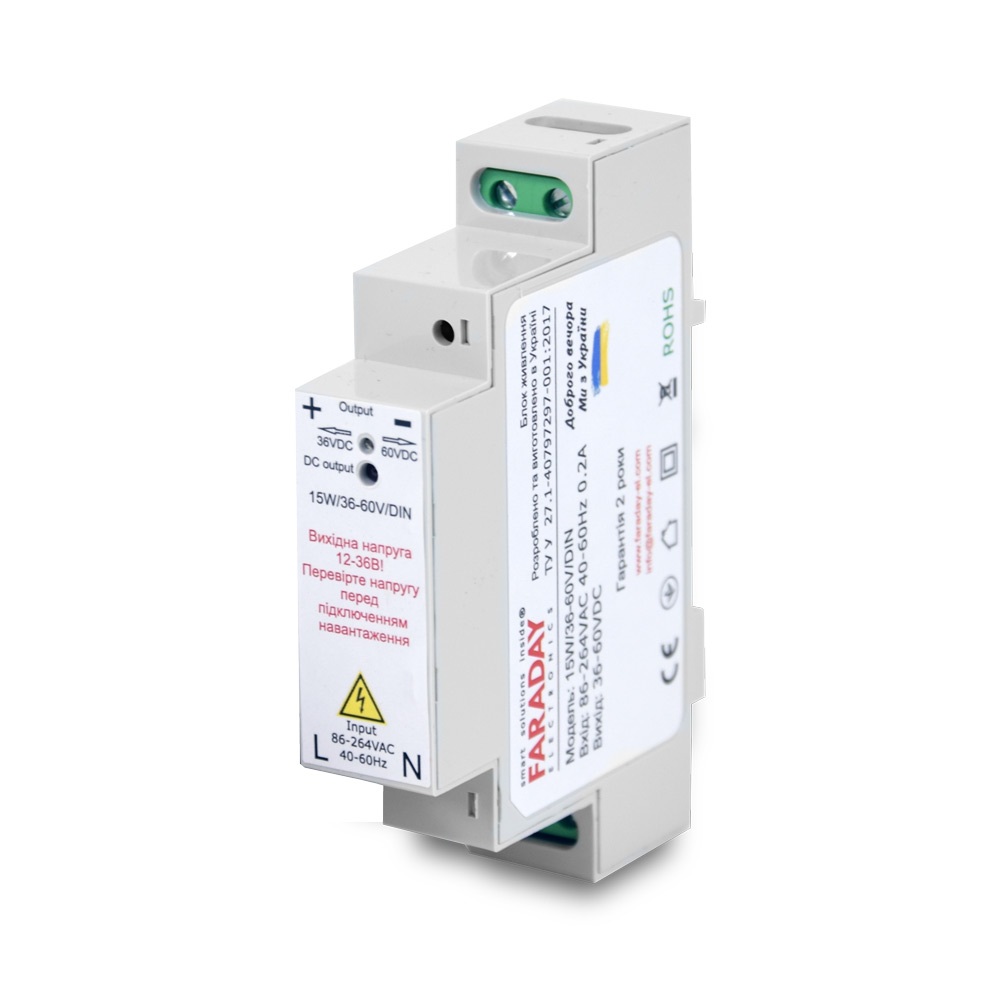Блок питания Faraday Electronics 15W/36-60V/DIN для крепления на DIN рейке