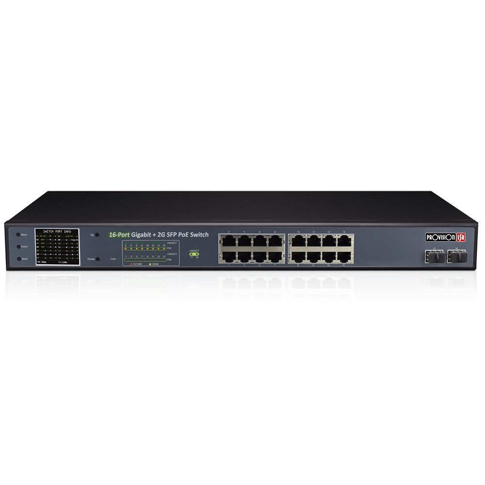 16-портовый PoE-коммутатор Provision-ISR PoES-16250GCL+2SFP неуправляемый