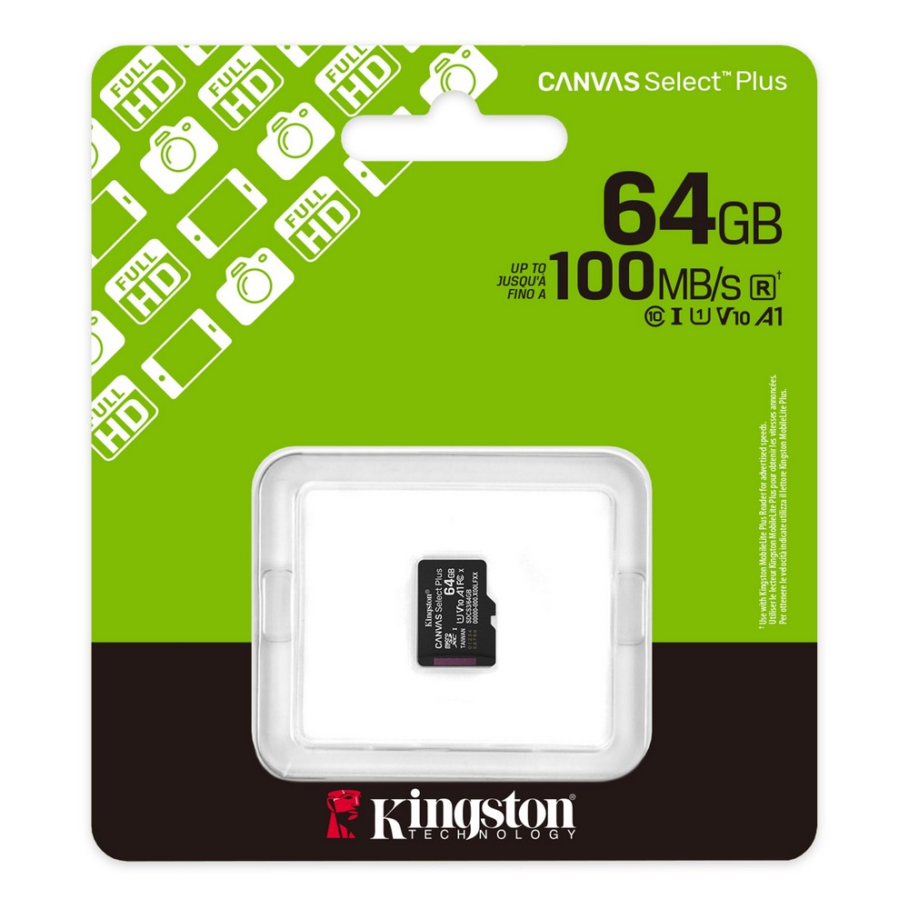 Карта памяти microSDXC Kingston 64Gb Canvas Select Plus Gen3 10 А1 UHS-I (SDCS3/64GBSP)