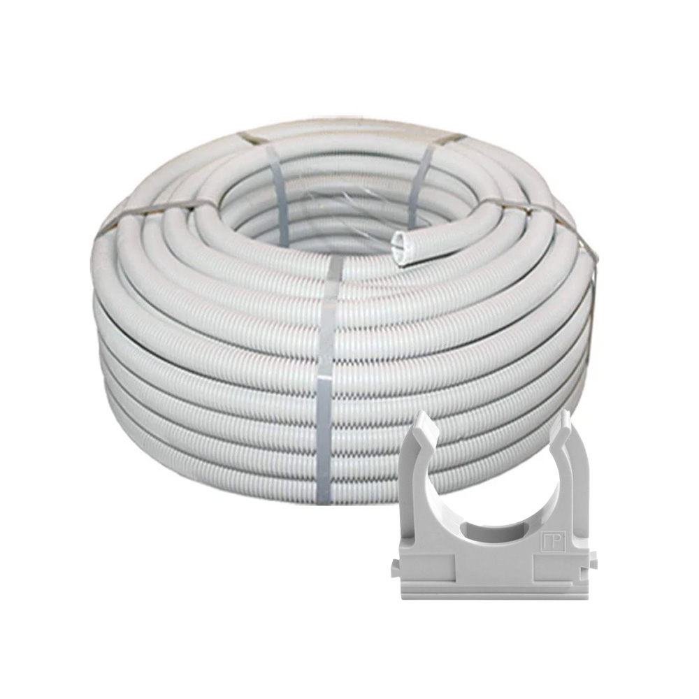 Комплект: гофротруба Light ДКС ПВХ D 25 50м серая + клипсы для гофры 25мм 50 шт/уп серые
