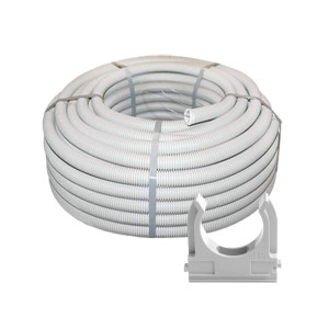 Комплект: гофротруба Light ДКС ПВХ D 25 50м сіра + кліпси для гофри 25мм 50 шт/уп сірі