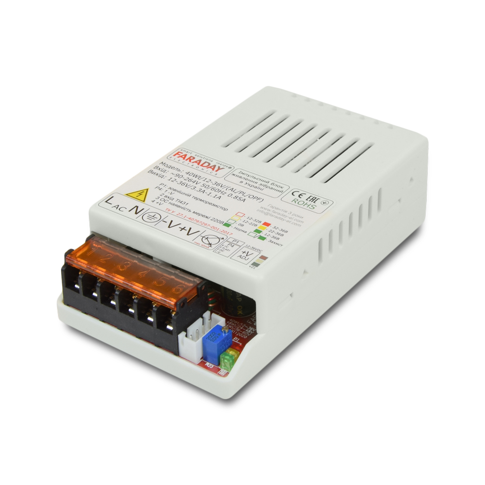 Блок живлення Faraday Electronics 40Wt/12-36V/PL в пластиковому корпусі