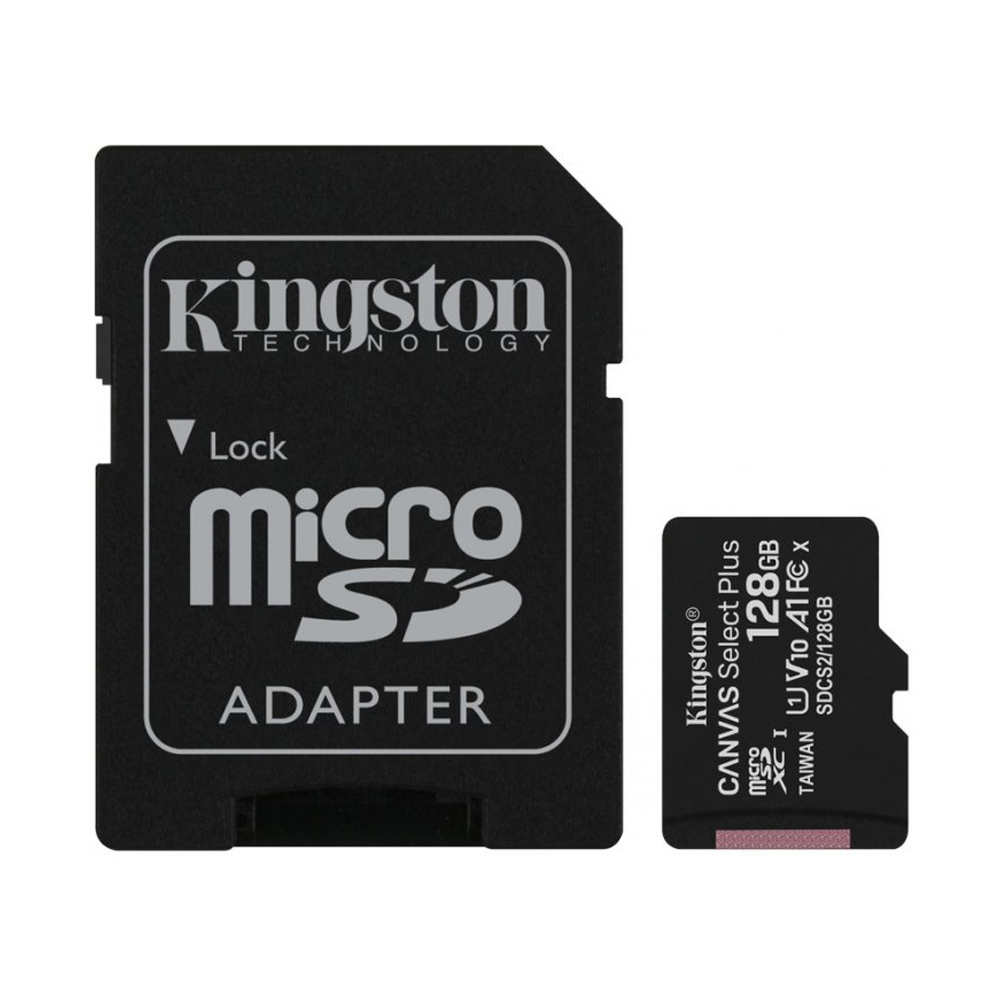 Карта памяти microSDXC Kingston 128 GB Canvas Select Plus Class 10 UHS-I + SD-адаптер (SDCS2/128 GB)