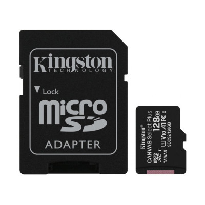 Карта памяти microSDXC Kingston 128 GB Canvas Select Plus Class 10 UHS-I + SD-адаптер (SDCS2/128 GB)
