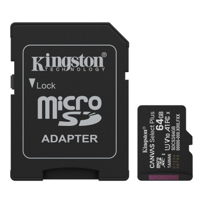 Карта памяти microSDXC Kingston 64GB Canvas Select Plus Class 10 UHS-I + SD-адаптер (SDCS3/64GB)