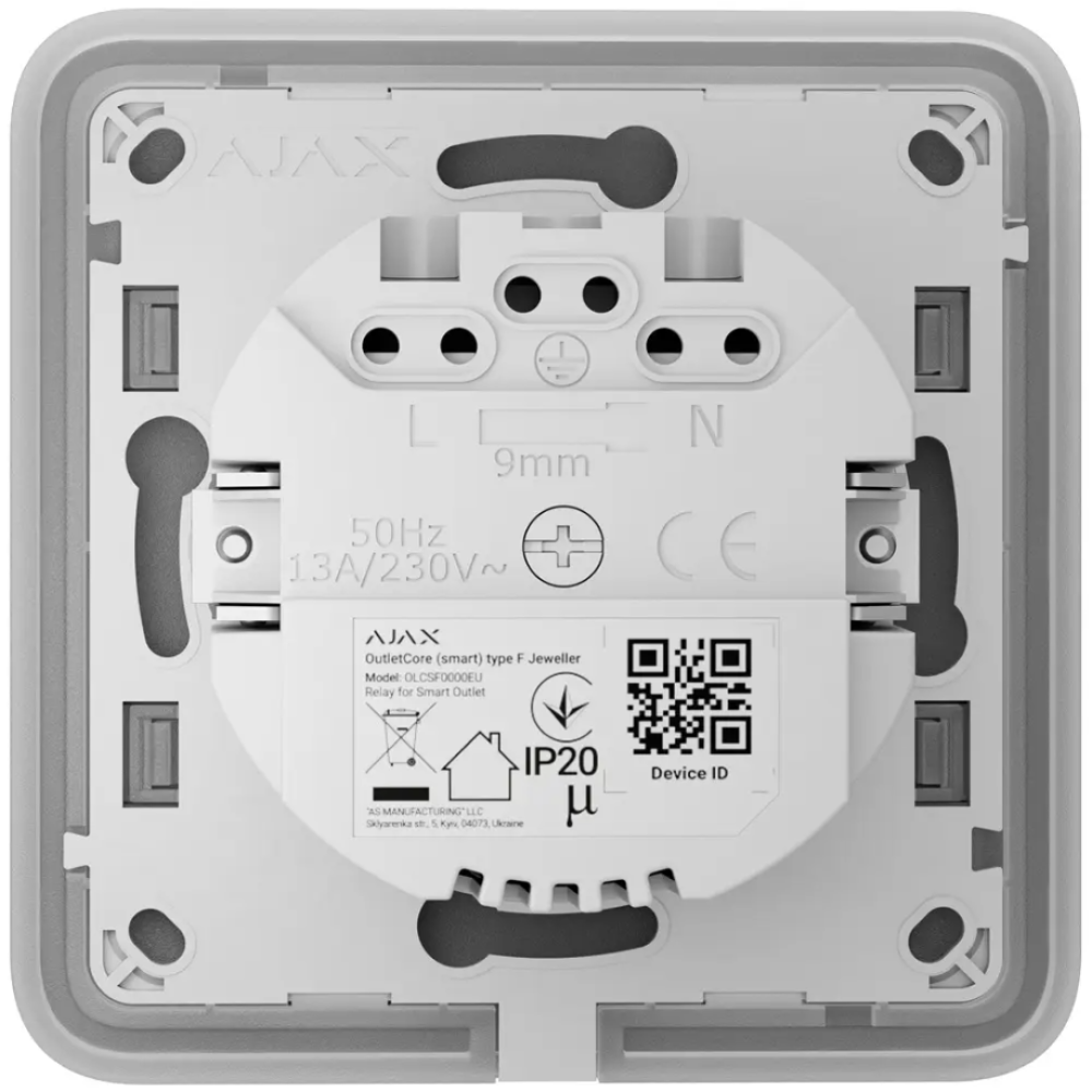 Умная встроенная розетка Ajax Outlet (type F) Jeweller graphite с функцией мониторинга потребления электроэнергии 
