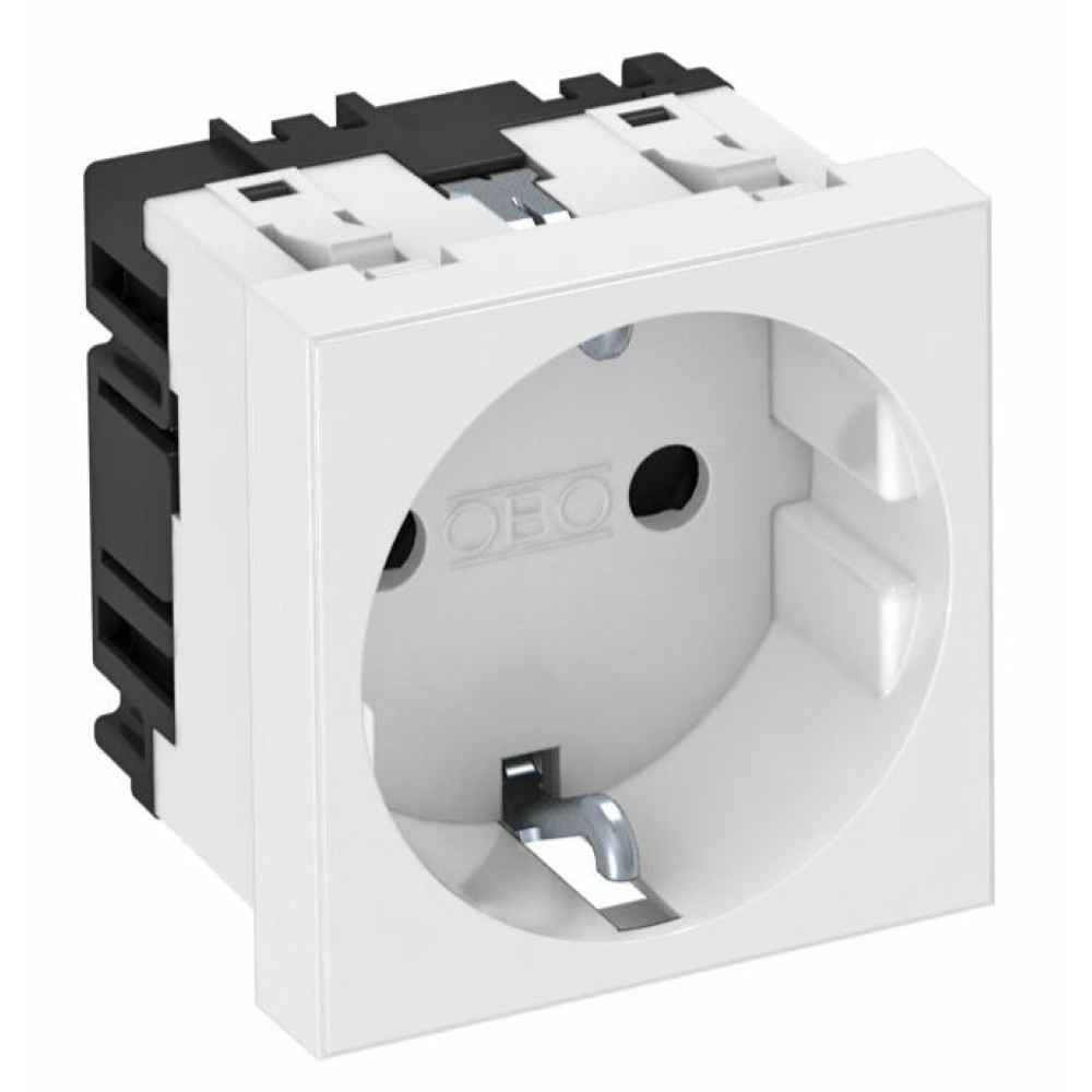 Розетка OBO Bettermann modul 45 с заземлением и заслонками, 250 В, 16 А, белая