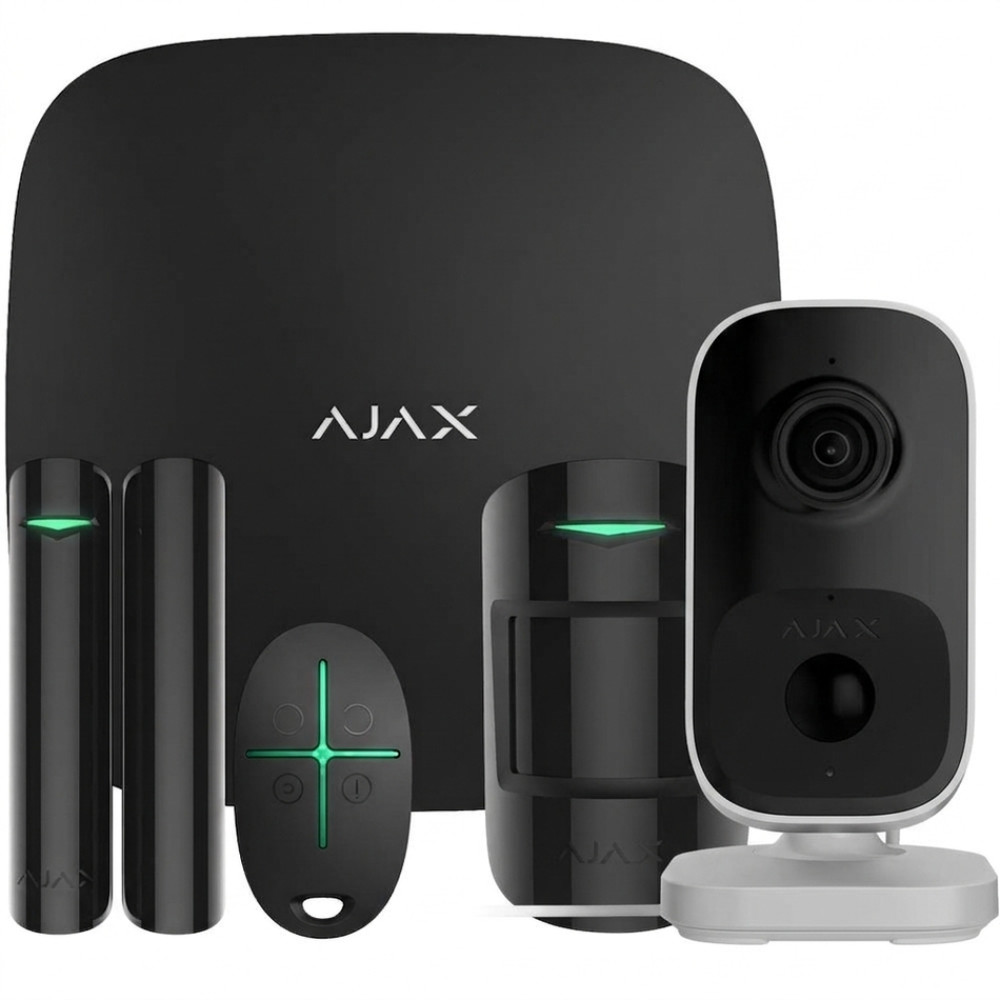 Комплект беспроводной сигнализации Ajax StarterKit black + Wi-Fi камера IndoorCam white