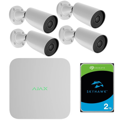 Комплект IP відеоспостереження Ajax BulletCam 4 Video Kit (5 MP/2.8 mm) + HDD