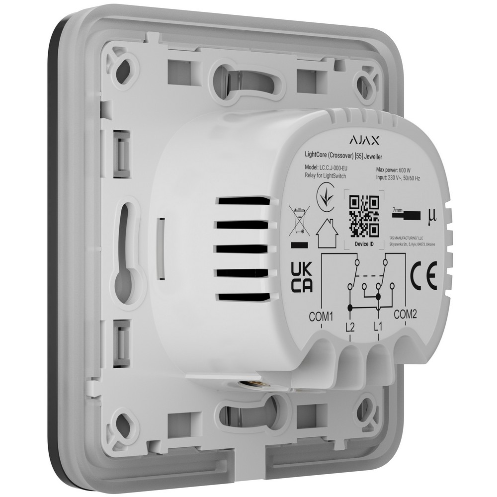 Бездротовий розумний сенсорний перехресний вимикач світла Ajax LightSwitch (Crossover) Jeweller Graphite