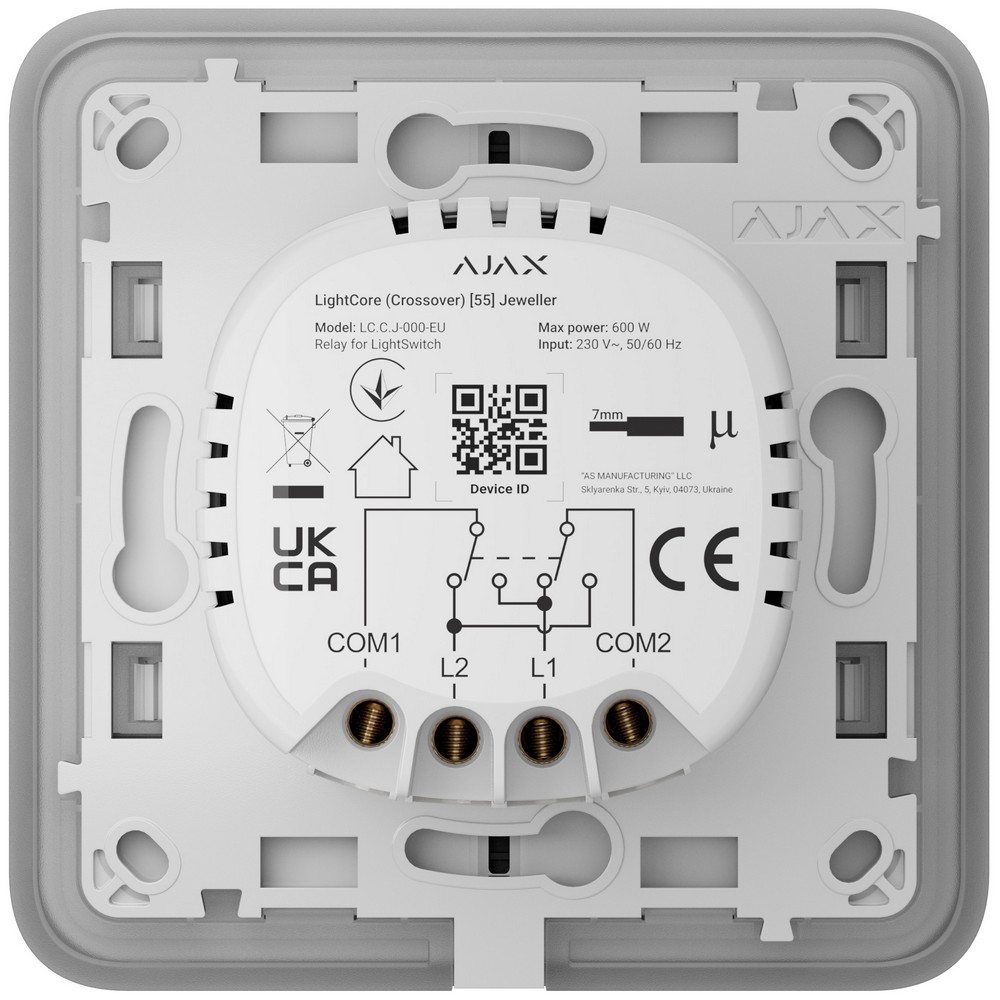 Бездротовий розумний сенсорний перехресний вимикач світла Ajax LightSwitch (Crossover) Jeweller Graphite