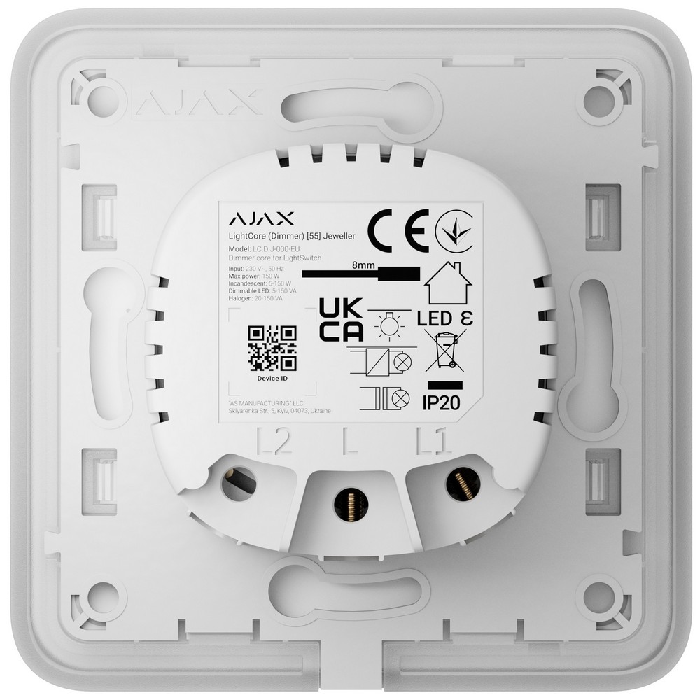 Бездротовий розумний сенсорний димерний вимикач світла Ajax LightSwitch (Dimmer) Jeweller fog