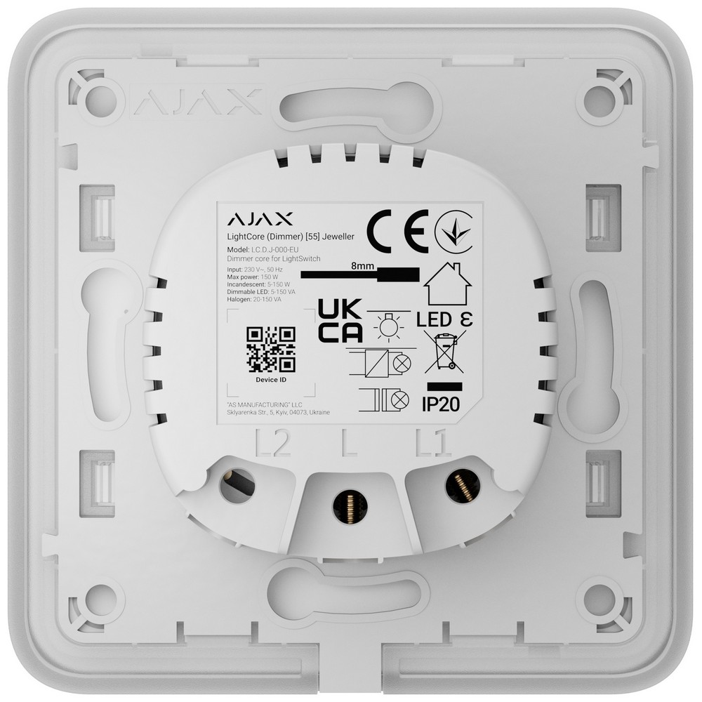 Беспроводной умный сенсорный диммерный выключатель света Ajax LightSwitch (Dimmer) Jeweller graphite