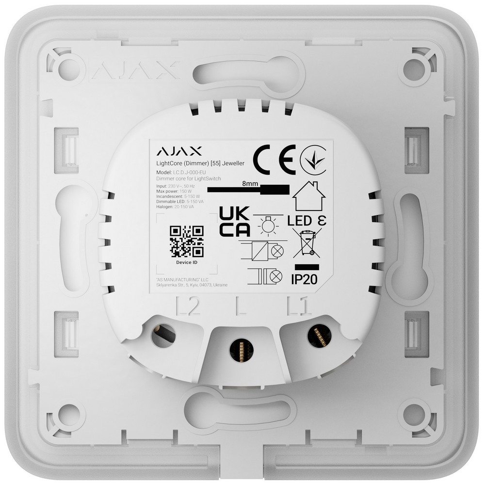 Бездротовий розумний сенсорний димерний вимикач світла Ajax LightSwitch (Dimmer) Jeweller grey