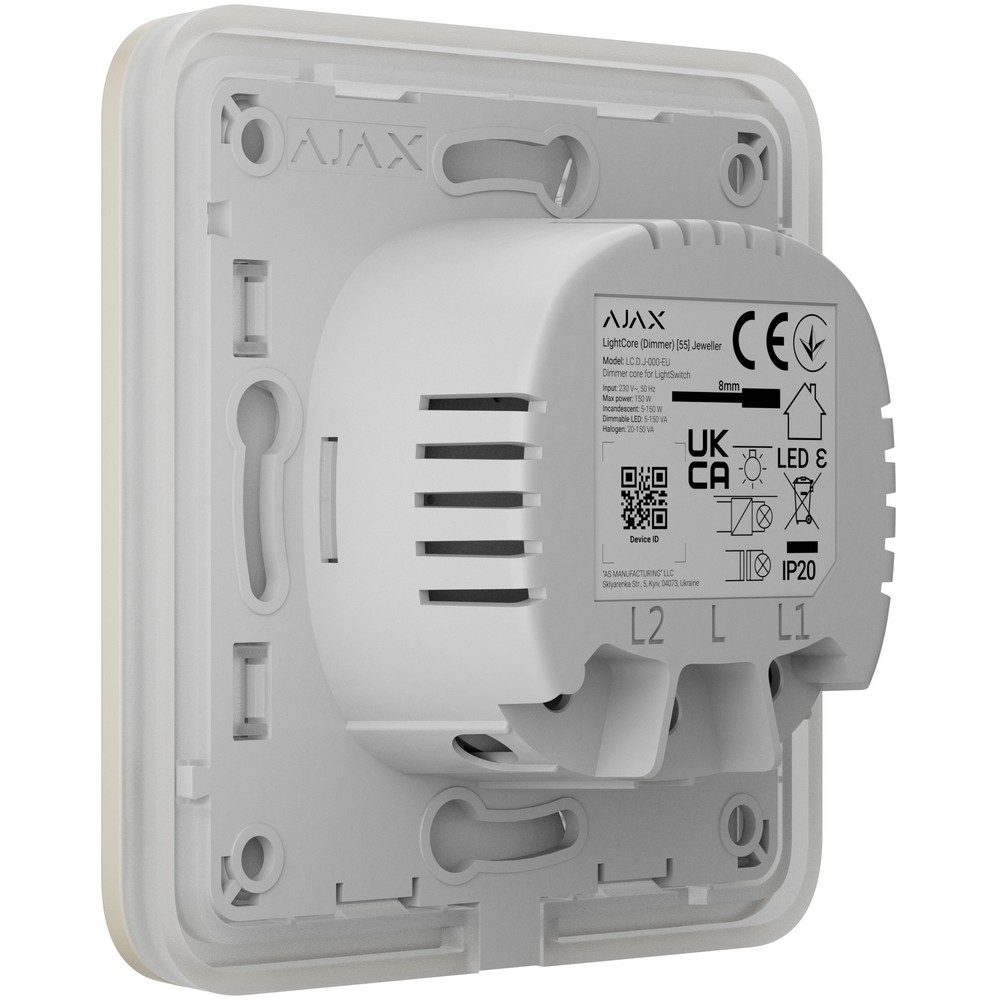 Беспроводной умный сенсорный диммерный выключатель света Ajax LightSwitch (Dimmer) Jeweller ivory