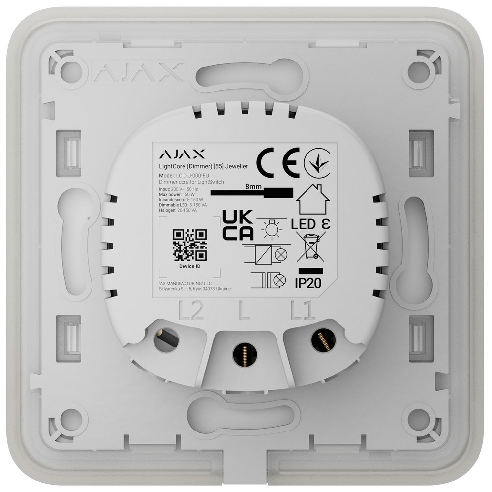 Беспроводной умный сенсорный диммерный выключатель света Ajax LightSwitch (Dimmer) Jeweller ivory