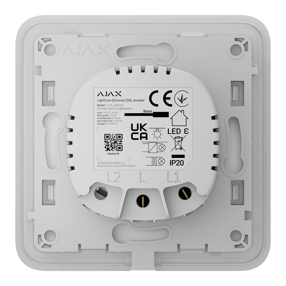 Беспроводной умный сенсорный диммерный выключатель света Ajax LightSwitch (Dimmer) Jeweller white
