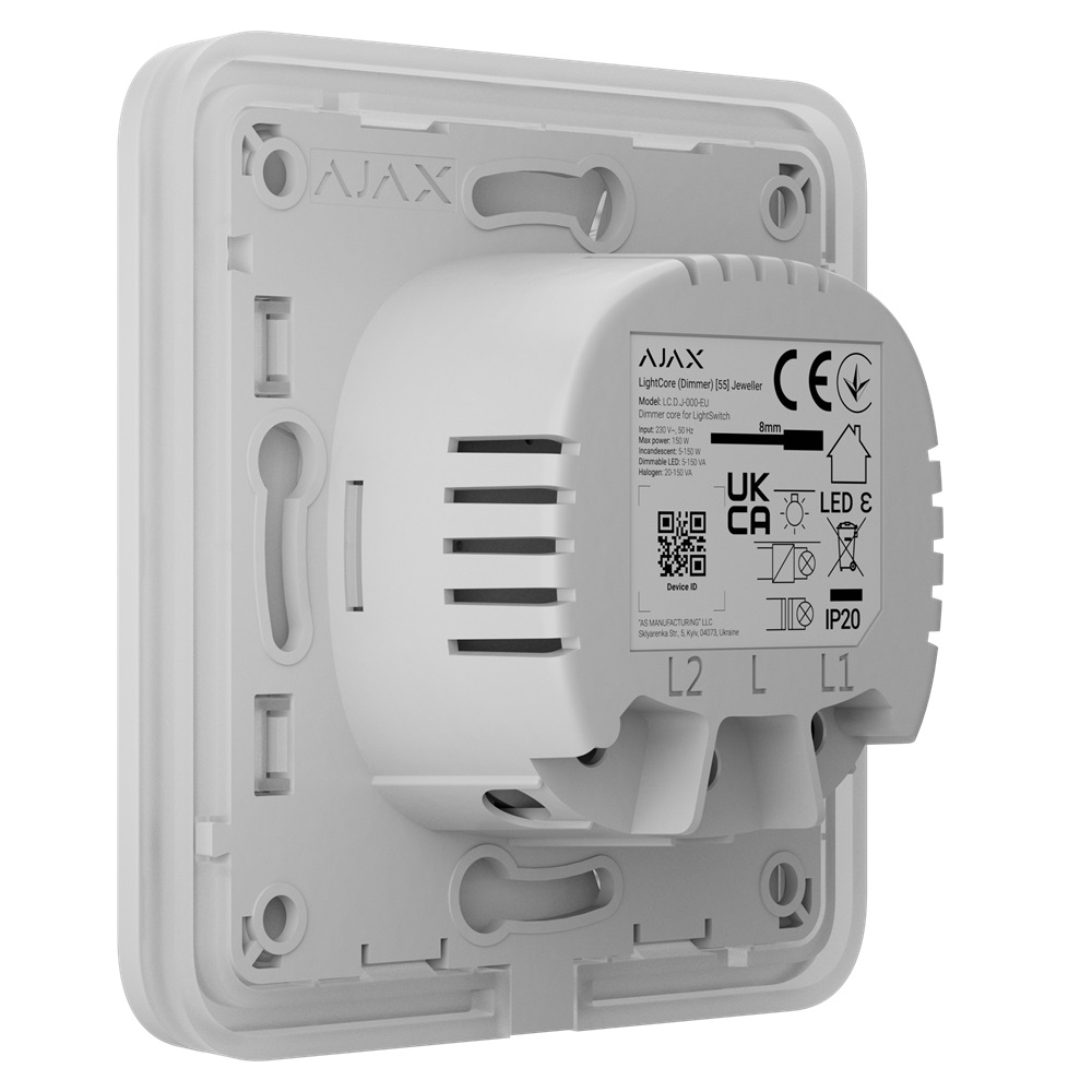 Беспроводной умный сенсорный диммерный выключатель света Ajax LightSwitch (Dimmer) Jeweller white