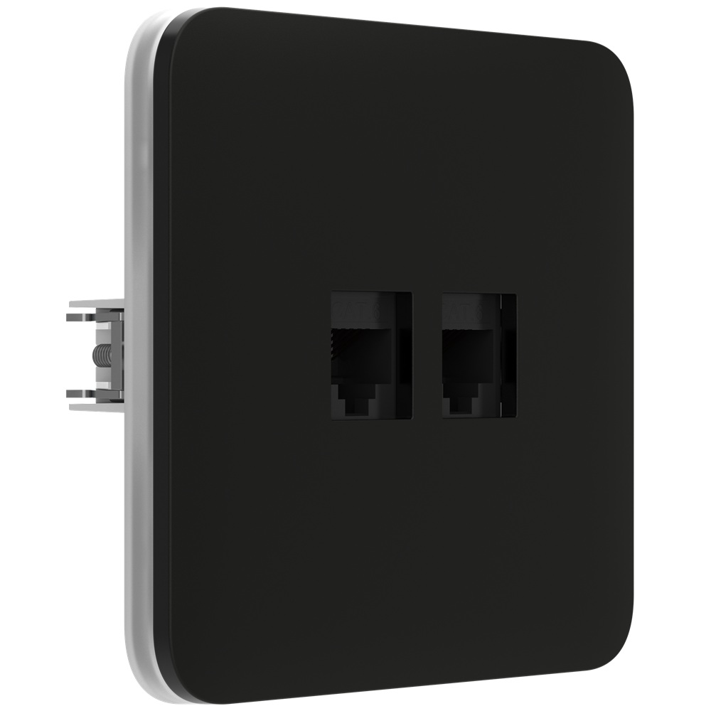 Вбудована інтернет-розетка Ajax Outlet (LAN) black з двома портами (black LAN connector)