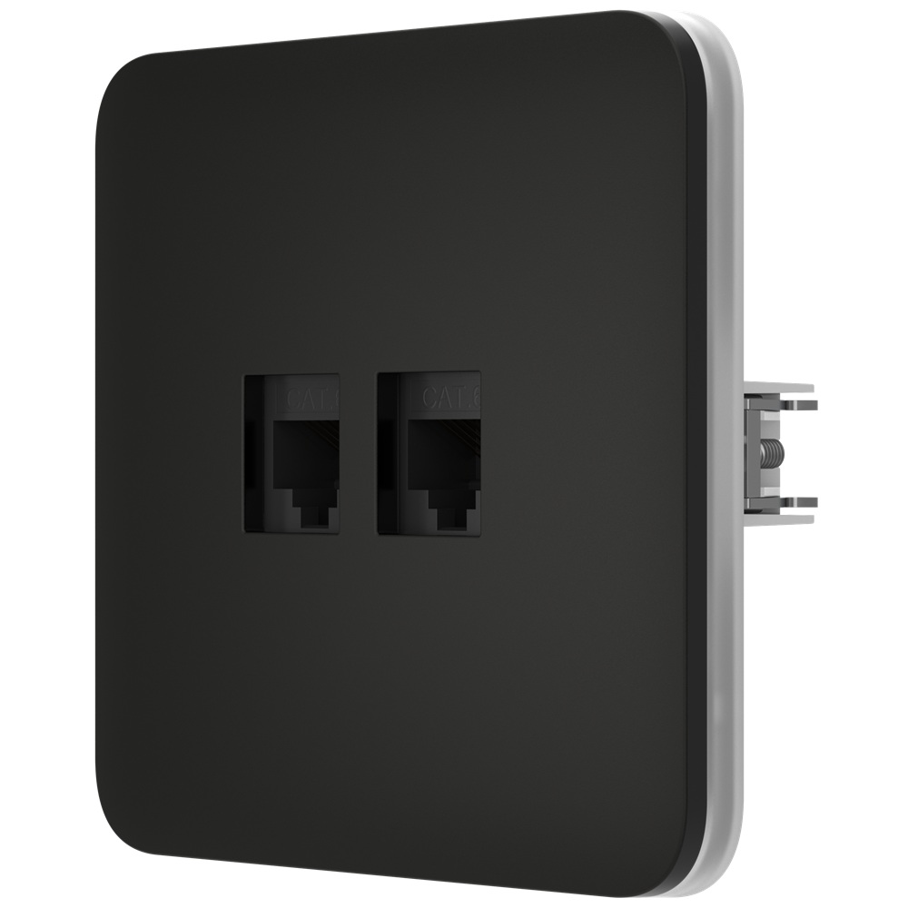 Вбудована інтернет-розетка Ajax Outlet (LAN) black з двома портами (black LAN connector)