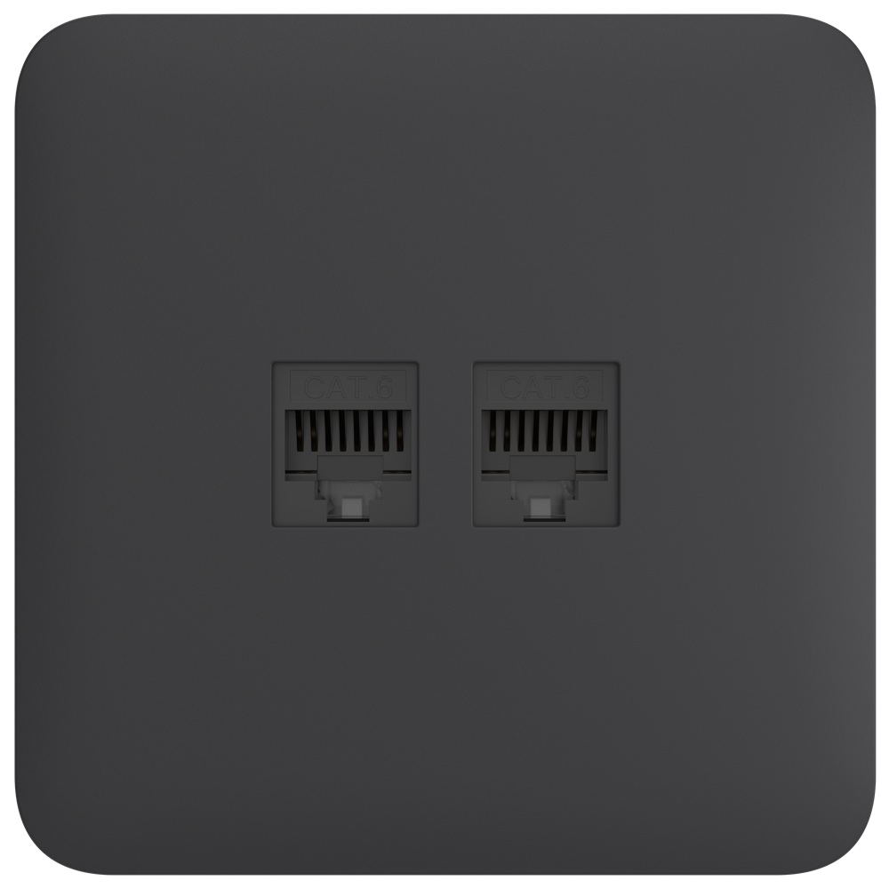 Вбудована інтернет-розетка Ajax Outlet (LAN) graphite з двома портами (black LAN connector)