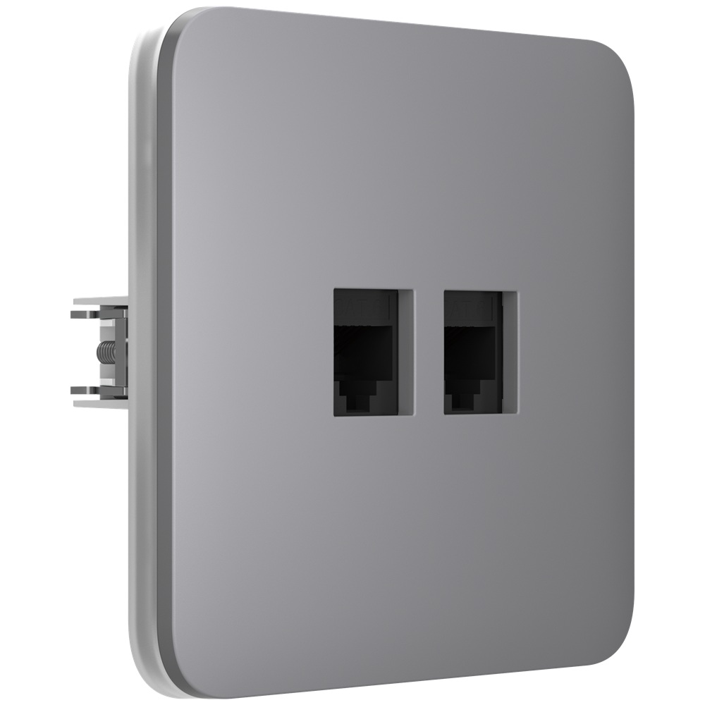 Вбудована інтернет-розетка Ajax Outlet (LAN) grey з двома портами (black LAN connector)