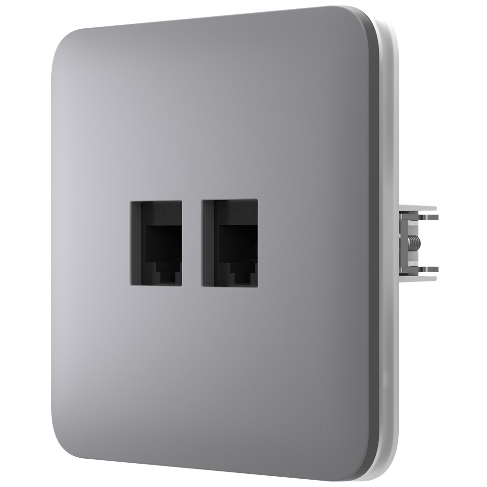 Вбудована інтернет-розетка Ajax Outlet (LAN) grey з двома портами (black LAN connector)
