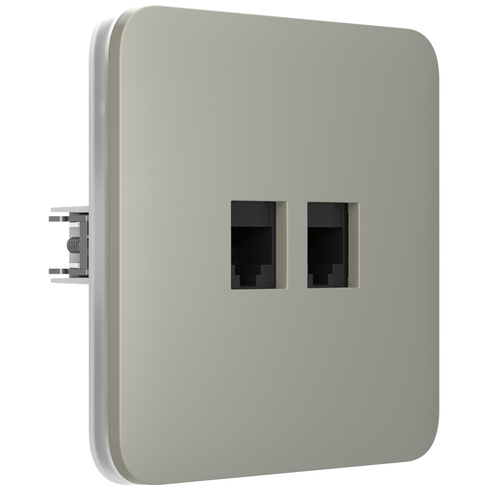 Вбудована інтернет-розетка Ajax Outlet (LAN) olive з двома портами (black LAN connector)