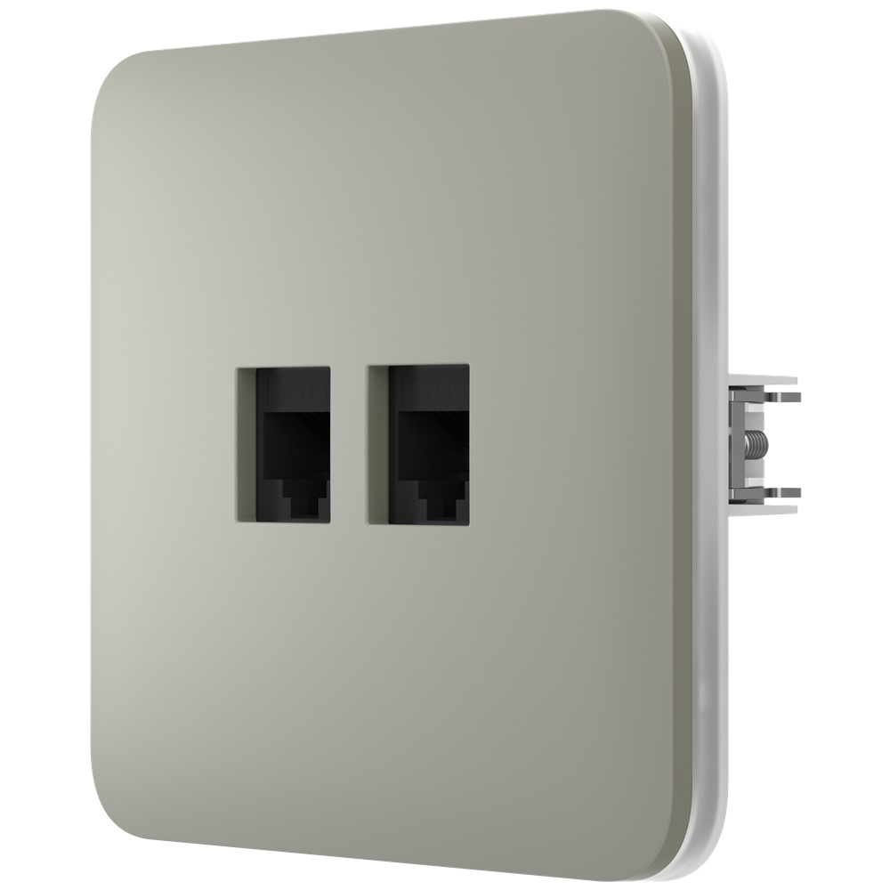 Вбудована інтернет-розетка Ajax Outlet (LAN) olive з двома портами (black LAN connector)