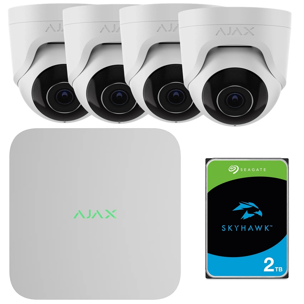 Комплект IP видеонаблюдения Ajax TurretCam 4 Video Kit (5 MP/2.8 mm) + HDD
