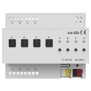 Диммер на 4 канала 0-10V, KNX Akubela KXAC-B1DV4