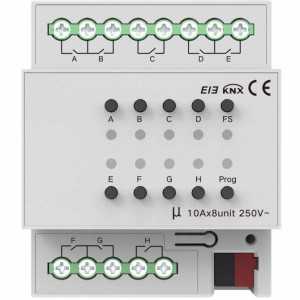 Модуль переключателей на 8 каналов, 10A, KNX Akubela KXAC-B1R8A10