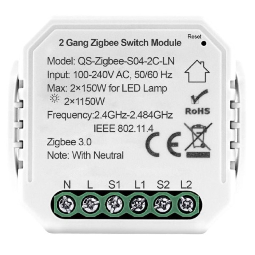 Розумне реле на 2 канали Akubela QS-Zigbee-S04-2C-LN