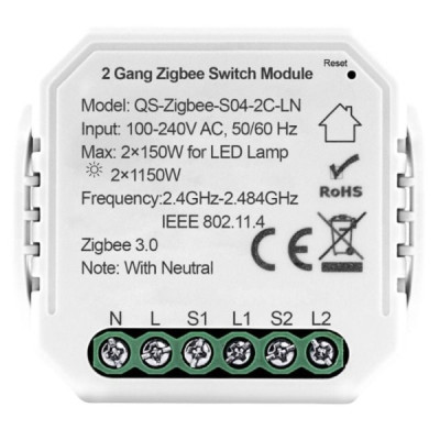 Розумне реле на 2 канали Akubela QS-Zigbee-S04-2C-LN