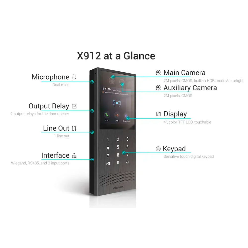 2 МП IP-багатоабонентська панель виклику Akuvox X912S з розпізнаванням обличчя, NFC та Bluetooth