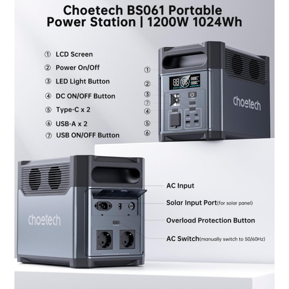 Зарядная станция Choetech BS009 BS009-EU-BK_OEM (3600 Вт / 3840 Вт·ч)