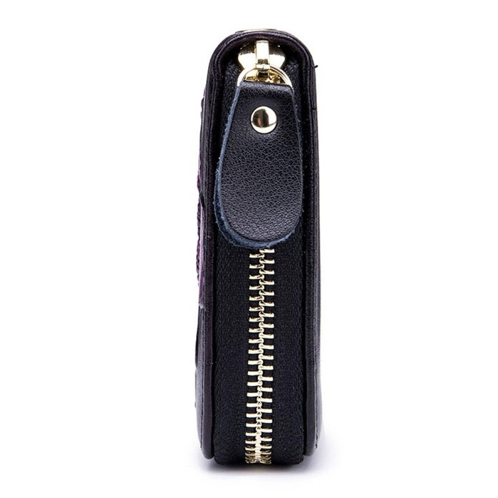 Длинный кожаный кошелек на молнии с цветочным принтом с RFID защитой LOCKER's FPB-Green