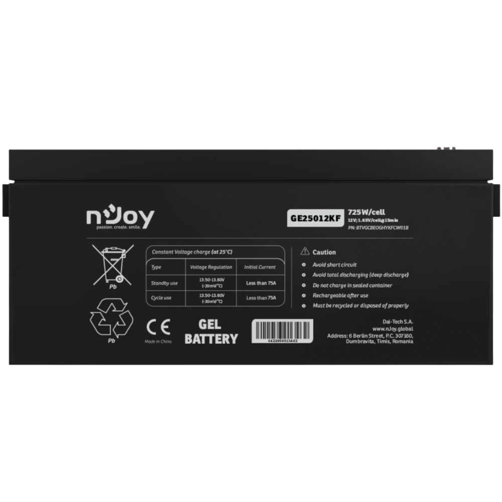 Аккумуляторная батарея Njoy GE25012KF (BTVGCBEOGHYKFCW01B) GEL 12 В / 250 A·ч