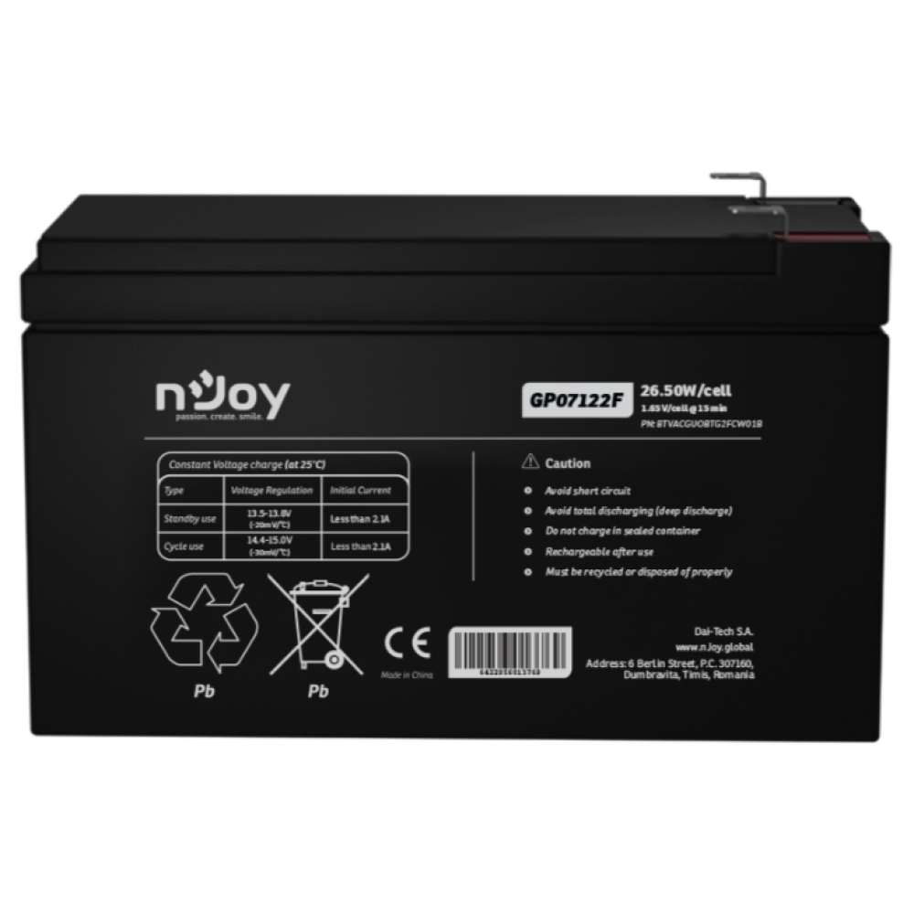 Аккумуляторная батарея Njoy GP07122F (BTVACGUOBTD2FCN01B) AGM 12 В / 7 А·ч
