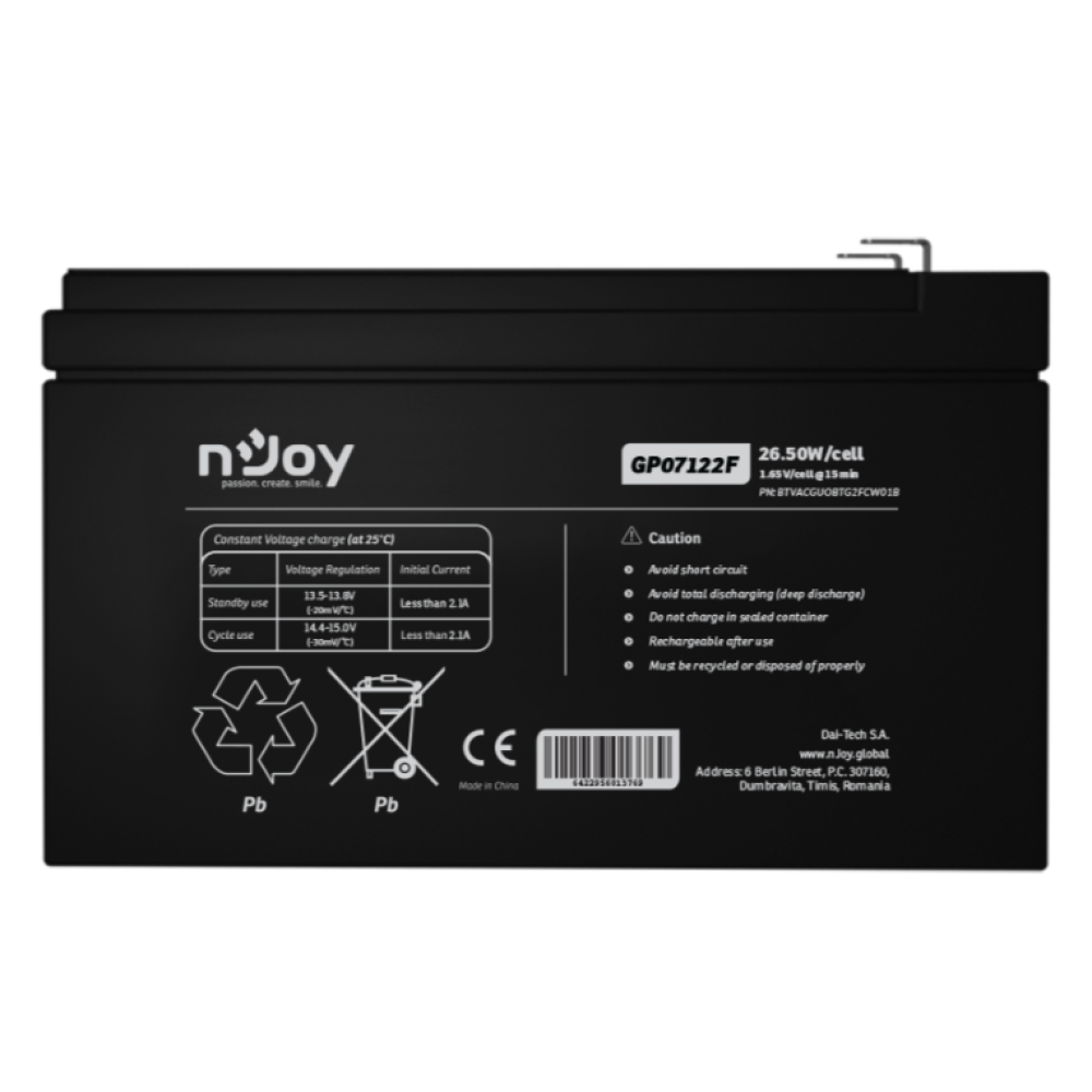 Аккумуляторная батарея Njoy GP07122F (BTVACGUOBTD2FCN01B) AGM 12 В / 7 А·ч