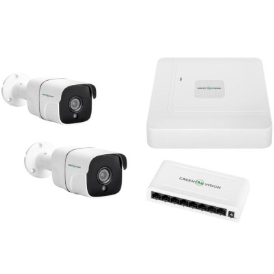 Комплект відеоспостереження Green Vision GV-IP-K-W60/02 5MP (Lite) вуличний на 2 циліндричні камери 