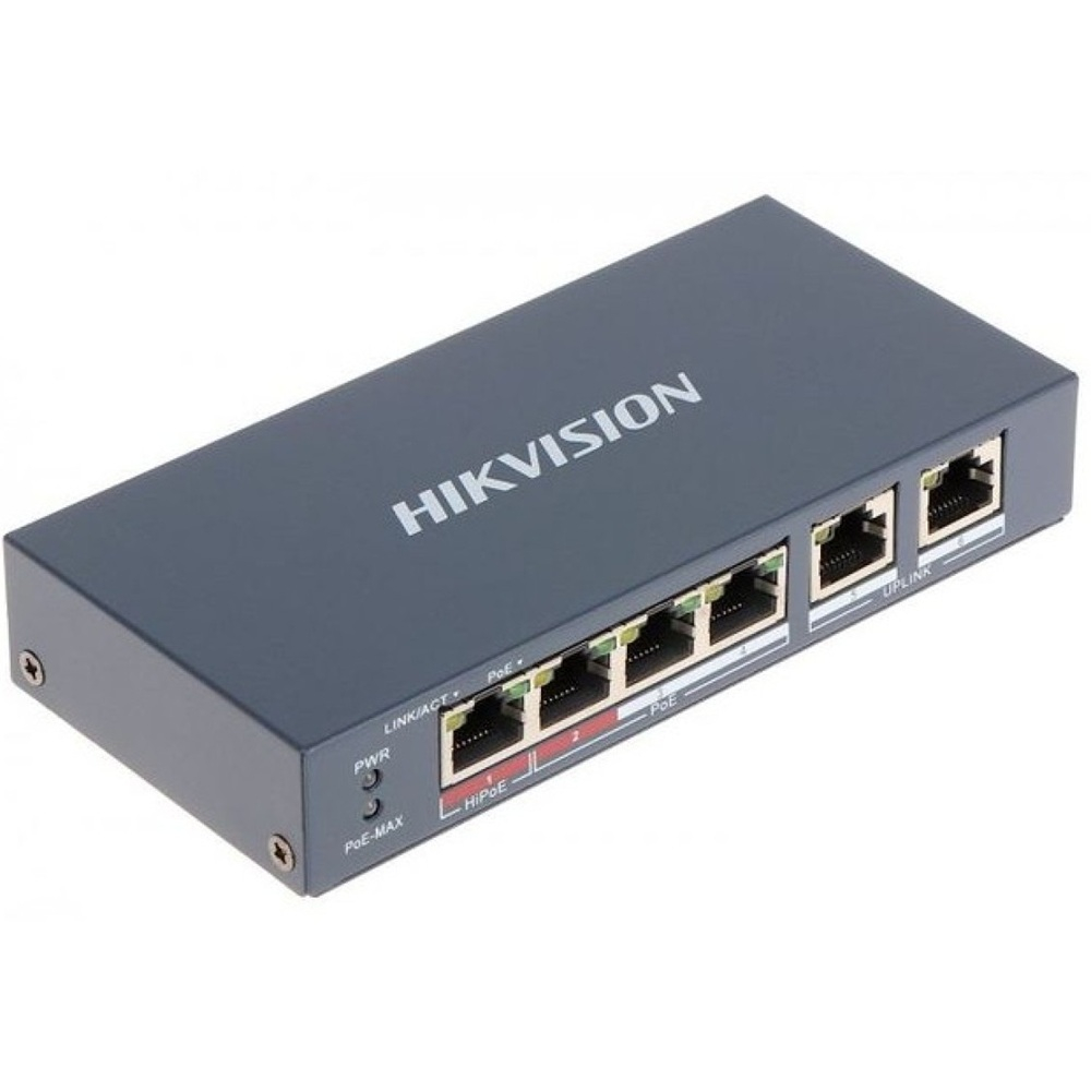 4-портовый PoE коммутатор Hikvision DS-3E0106HP-E неуправляемый